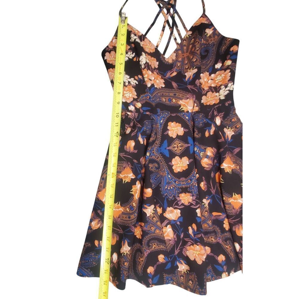 Women Bebe X Naven Black Floral Print Polyester Lined Cross Zip Back Dress Size - Picture 11 of 11